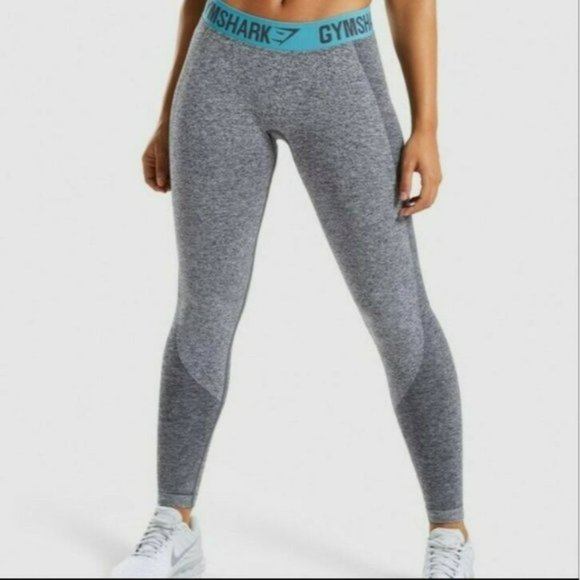 Heathered Gray & Teal Flex Gym Shark Leggings - Picture 1 of 7